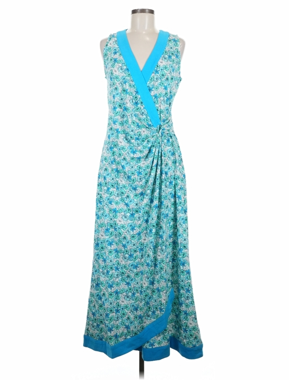 Lands' End Cotton Modal  Blend Floral  Faux  Wrap Surplice Sleeveless Maxi Dress - Picture 3 of 5